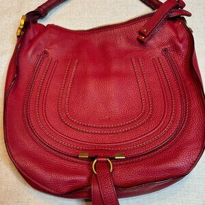 Chloe Marcie Shoulder bag calfskin leather, linen fabric and brass hardware.